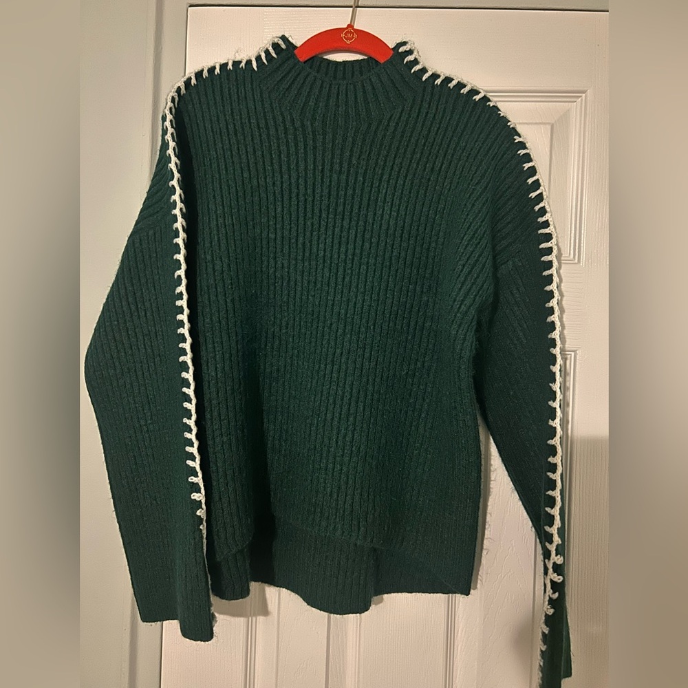 Halogen Mock Neck Chunky Rib Sweater With Stitch Trim on Sleeve
